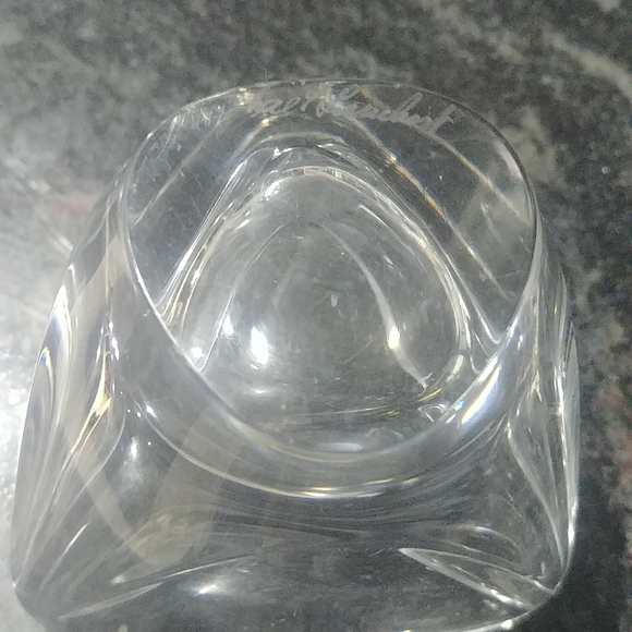 VTg Signed Val St Lambert Crystal Tricorne Triangular Mini Trinket Dish Bowl - Picture 3 of 4